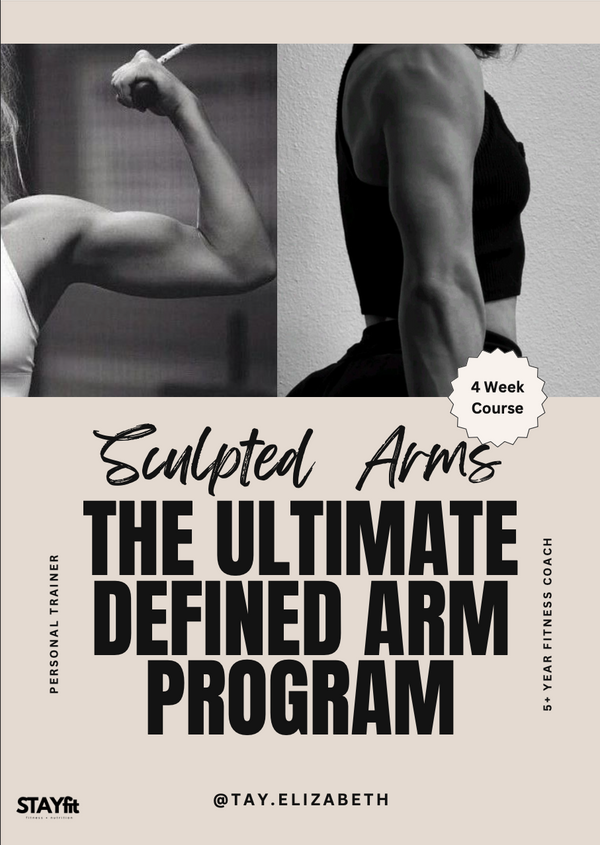 Cover for 4-week Sculpted Arms Program/Regimen by Personal Trainer Taylor.  Gym fitness program for ladies