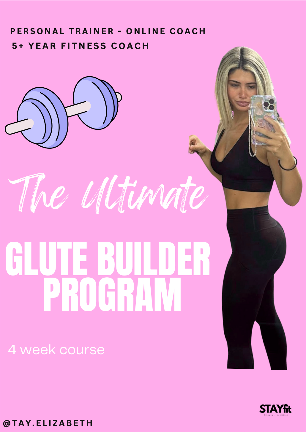 Cover for Glute Builder Program by Personal Trainer Taylor. Strength Training for Glutes. Glute Training Exercises.
