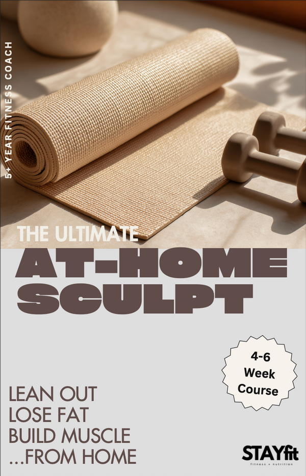Cover for The Ultimate At-Home Sculpt Bodyweight Workout Program by Personal Trainer Taylor. Bodyweight workout guide. Bodyweight workout back and full body.
